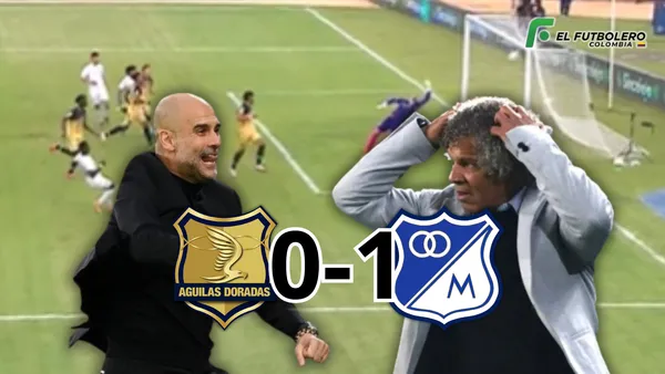 Águilas vs Millonarios Foto: Captura de Win Sports, Escudoteca, Futbolred y Marca