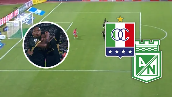 Al final de la primera parte Nacional vence a Once Caldas aunque tiene un grave problema Foto: Escudoteca y Captura de Win Sports