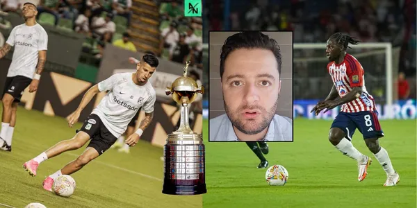 Alarcón habló de Junior FC. Foto de Twitter @JuniorClubSA y @nacionaloficial, Alarcón de YouTube, Libertadores de Wikipedia.