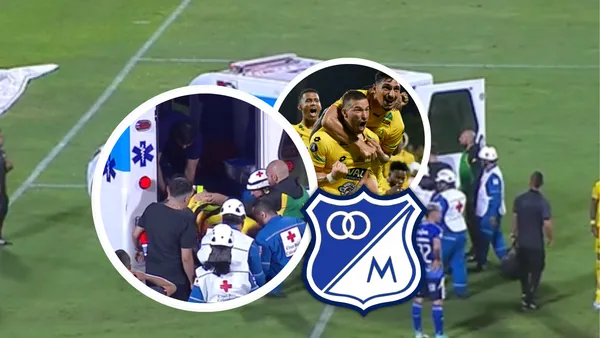 ¡Alarma en Bucaramanga! Terrible choque de Pons en VIDEO. Foto: Captura de Win Sports, Conmebol y Escudoteca