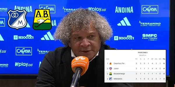 Alberto Gamero en la rueda de prensa de Millonarios FC