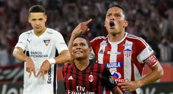 Alex Arce con la camiseta de Liga de Quito, al lado Carlos Bacca con los colores del Junior y AC Milan. FOTO: El Heraldo