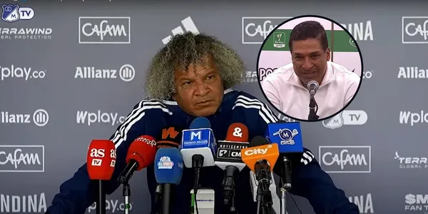 Alexis habló de Gamero. Foto de Gamero tomada del Rincón Embajador Noticias en YouTube, Alexis de rueda de prensa DIMAYOR YouTube.