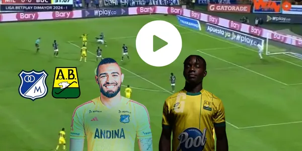 Álvaro Montero de Millonarios FC y Joider Micolta del Atlético Bucaramanga