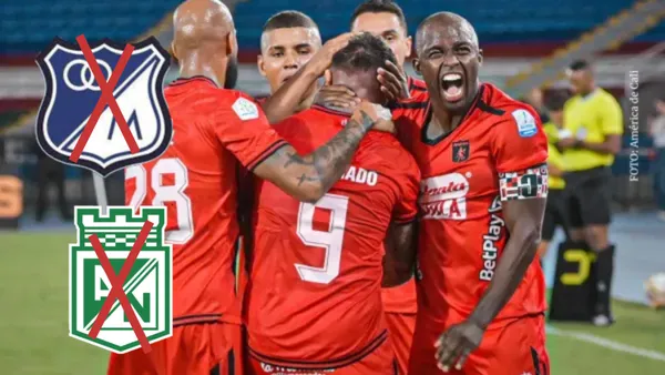 América de Cali celebrando en liga colombiana