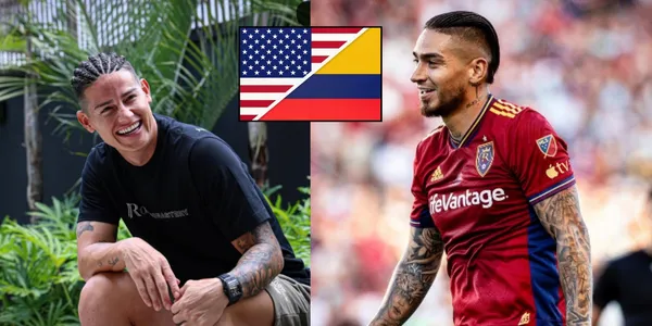 Arango habló de James. Foto de James tomada del Instagram @jamesrodriguez10 y foto de Arango tomada de su Instagram, banderas de FreePik.