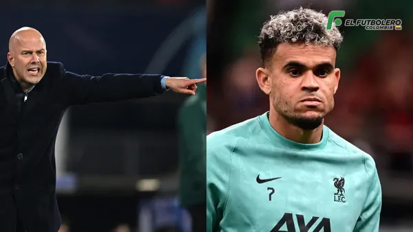 Arne Slot y Luis Díaz Foto: Hispanic Sports Media y AFP