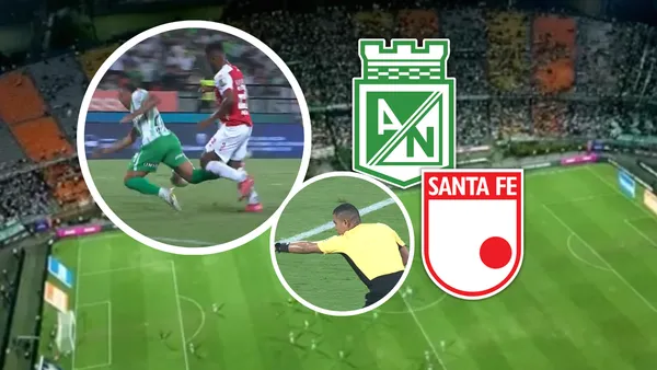 Atlético Nacional vence a Independiente Santa Fe de manera parcial con un penalti discutido Foto: Captura de Win Sports y Escudoteca