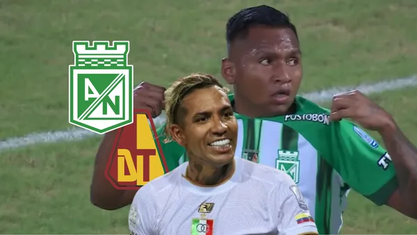 Atlético Nacional vs Deportes Tolima Foto: Escudoteca, Captura de WIn Sports y Once Caldas Oficial