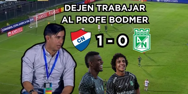 Bodmer otra vez decepcionó en Nacional. Foto captura de pantalla de ESPN, logos Wikipedia, fotos de Nacional de Twitter @nacionaloficial