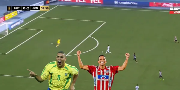 Carlos Bacca del Junior FC contra Botafogo. Foto captura de pantalla de ESPN y El Colombiano.