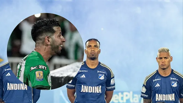 Cepellini y jugadores de Millonarios. Foto: redes de Nacional y Millonarios.