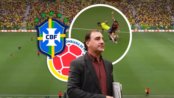 Colombia inicia abajo en el marcador ante Brasil por un penal en los primeros minutos Foto: Gol Caracol, FCF, Escudoteca