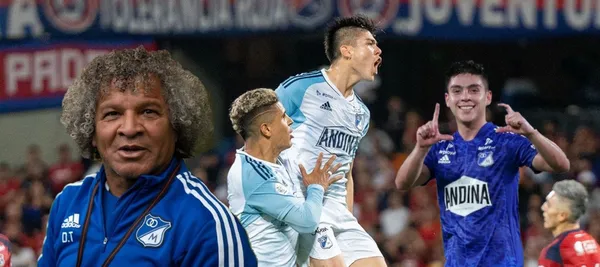 Daniel Ruiz abrió el marcador de Millonarios ante Independiente Medellín en el estadio Atanasio Girardot