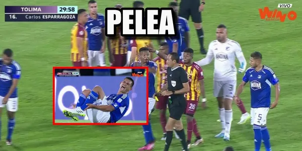 David Macalister Silva de Millonarios FC sufrió una jugada sucia por parte del Deportes Tolima y ser armó una pelea.