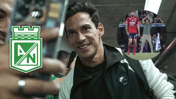 Diego Arias y su reacción tras la final de ida en el Clásico Paisa Foto: Nacionaloficial, Captura de Win Sports y Escudoteca