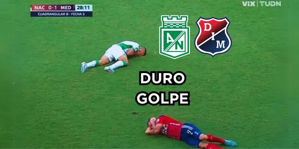 Dos jugadores chocaron de fea forma en el partido entre Atlético Nacional contra el DIM.