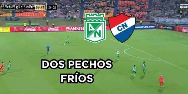 Dos jugadores de Nacional chiflados en el Atanasio. Foto captura de pantalla de ESPN, logos de Wikipedia.