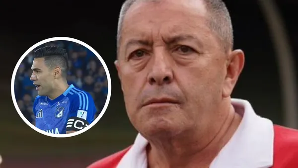 Eduardo Méndez: Su particular gesto o declaración sobre Falcao que resuena en Santa Fe. Foto: Independiente Santa Fe y Captura de Win Sports