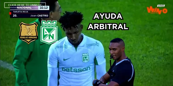 El árbitro y el VAR con ciertos cuestionamientos en el partido entre Águilas Doradas contra Atlético Nacional.