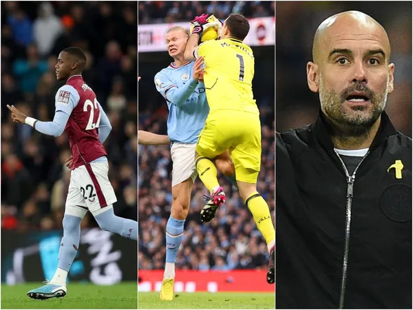 El arquero Dibu Martínez fue humillado por el Manchester City de Pep Guardiola