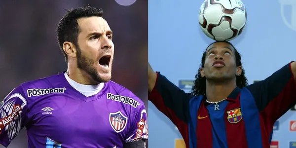 El arquero de Junior, Sebastián Vieira, se despachó con un golazo en la cancha del estadio Monumental