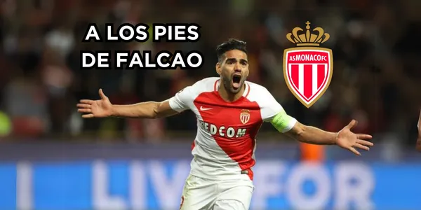 El AS Mónaco sigue sin olvidar a Falcao. Foto de Falcao tomada de Twitter @ChampionsLeague, logo del Mónaco de Wikipedia.