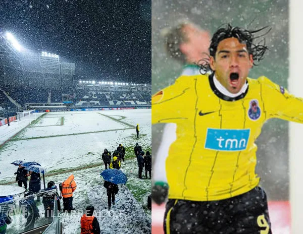 El Atalanta suspendió su juego con el Villarreal en la Champions League por tormenta de nieve; eso hizo recordar la vez que Radamel Falcao jugó en medio de tormenta de nieve y lo que realizó fue impresionante.