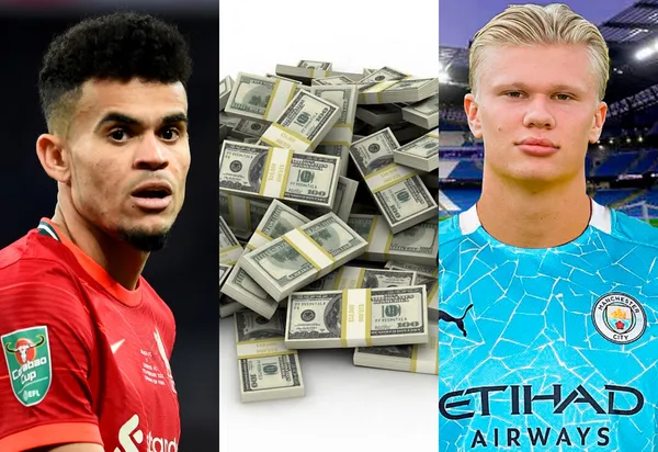 El colombiano brilla en el Liverpool y mejoró sus ingresos, pero la diferencia con Erling Haaland es astronómica.