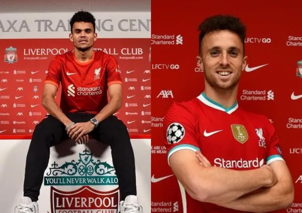 El colombiano Luis Díaz dejó sorprendido al portugués Diogo Jota en el Liverpool.