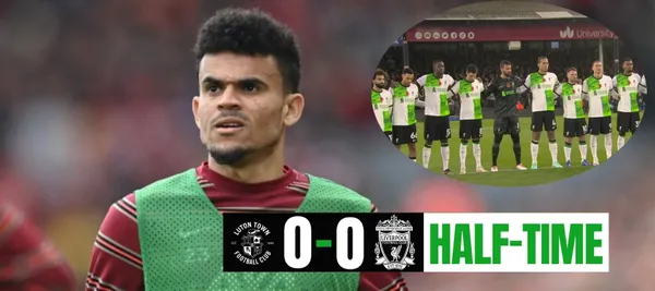 El colombiano volvió a las canchas y está presente en el empate sin goles de Liverpool ante Luton Town