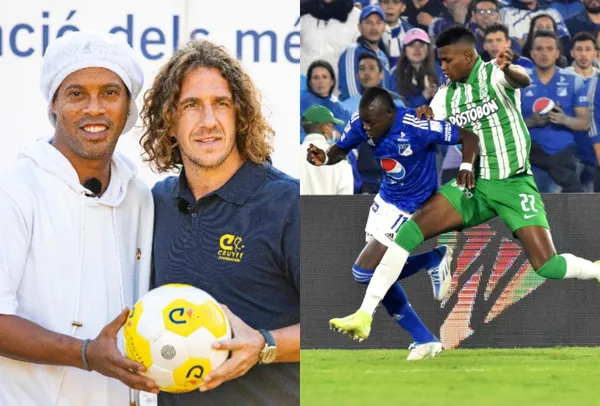 El ex astro del FC Barcelona estuvo presente en el partido entre Millonarios FC y Atlético Nacional.