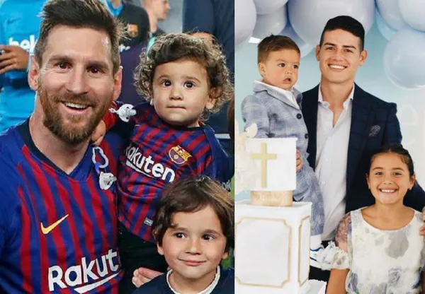 El futbolista colombiano comparte varios videos de los regalos a sus dos hijos en redes sociales, mientras que Lionel Messi tiene tres menores de edad y les enseña a jugar con la pelota en su tiempo libre.