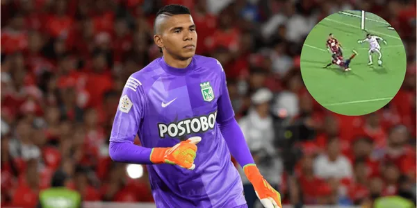 El guardameta Kevin Mier humilló en esta jugada a dos jugadores del Medellín.