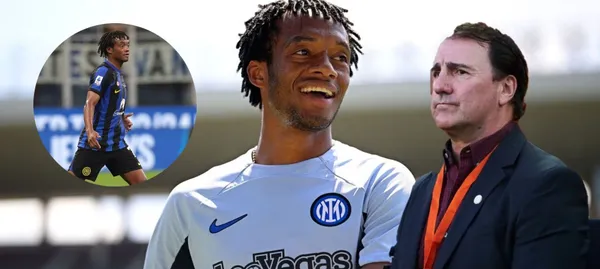 El jugador colombiano celebra con su nuevo equipo Inter de Milán