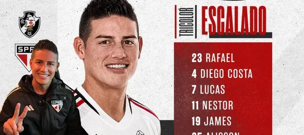 El jugador colombiano es titular en el partido de Sao Paulo vs Vasco da Gama