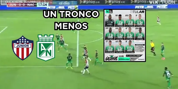 El jugador de Nacional perdió el puesto por tronco. Foto captura de pantalla de Win Sports y Twitter @nacionaloficial.