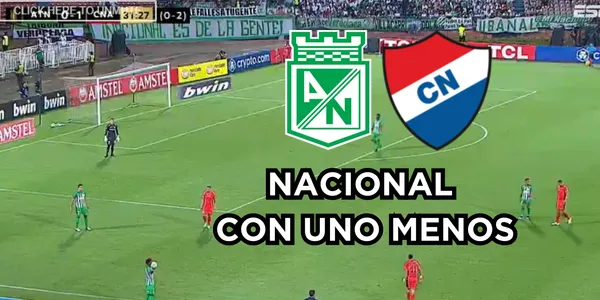 El jugador era uno menos para Atlético Nacional. Foto captura de pantalla de ESPN, logos de Wikipedia.