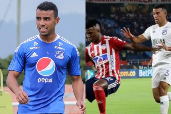 El jugador de Millonarios tuvo una insólita jugada que pudo terminar en expulsión en el partido que se disputa ante Junior en el Metropolitano de Barranquilla
