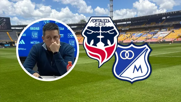 El picante mensaje del DT de Fortaleza por el Estadio El Campín Foto: Captura de DIMAYOR, Escudoteca y Fortaleza CEIF