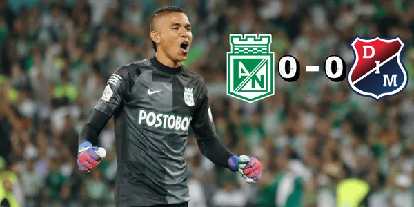El portero de Atlético Nacional, Kevin Mier, tuvo una nueva gran atajada en el clásico contra el Medellín.
