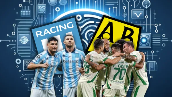 El pronóstico de la IA con Racing y Bucaramanga en la tarde de hoy Foto: Racing Club, Atlético Bucaramanga, Pexels y Escudoteca