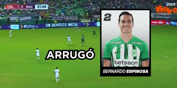Espinosa arrugó contra el Cali. Foto captura de pantalla de Win Sports y Twitter de @nacionaloficial.