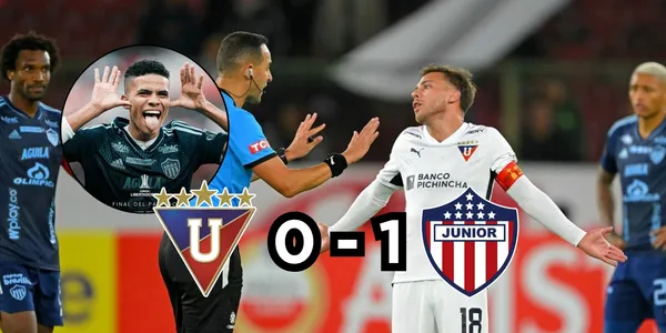 Ezequiel Piovi de LDU Quito le reclama al árbitro