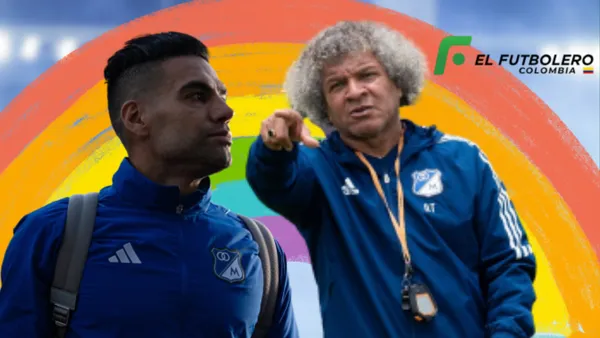 Falcao y Gamero. Foto: X de Millonarios y sticker de Canva.