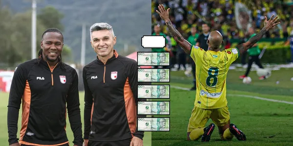 Foto de Torres y Rodallega de Santa Fe de X @SantaFe, Hinestroza de X @ABucaramanga, billete Banco de la República.