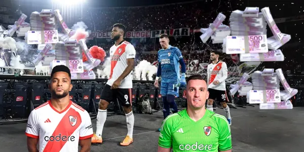 Franco Armani y Miguel Ángel Borja jugadores de River Plate