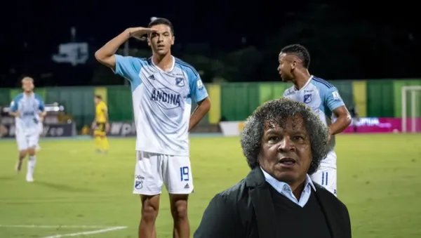 Futbolista de Millonarios y el trasfondo de su celebración.