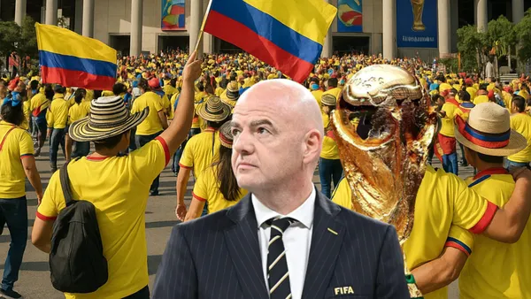 Gianni Infantino y la reacción de los fanaticos de la Selección Colombia con la Copa del Mundo Foto: FIFA, Chat GPT
