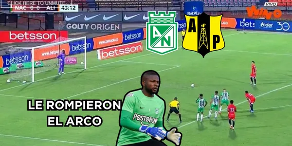 Harlen Castillo de Atlético Nacional no pudo detener un gol contra Alianza Petrolera.